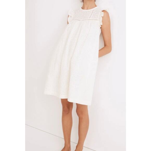 Madewell Dresses & Skirts - New! Madewell Eyelet Flower Ruffle Sleeve Mini Dress Large Lighthouse Cream